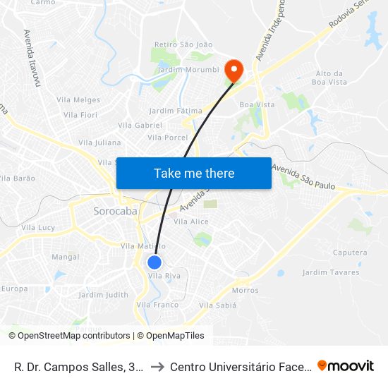 R. Dr. Campos Salles, 330 to Centro Universitário Facens map