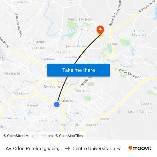 Av. Cdor. Pereira Ignácio, 333 to Centro Universitário Facens map