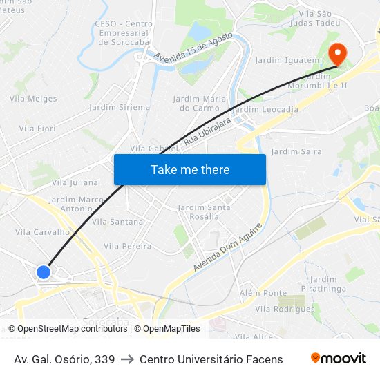 Av. Gal. Osório, 339 to Centro Universitário Facens map