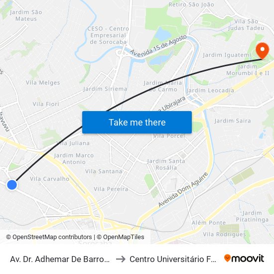 Av. Dr. Adhemar De Barros, 112 to Centro Universitário Facens map