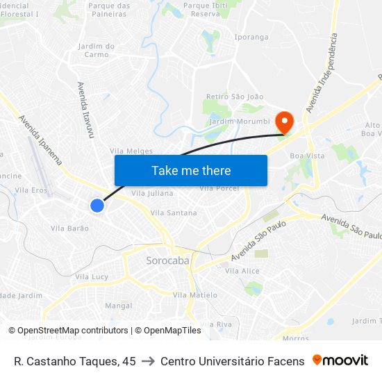 R. Castanho Taques, 45 to Centro Universitário Facens map
