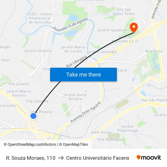 R. Souza Moraes, 110 to Centro Universitário Facens map