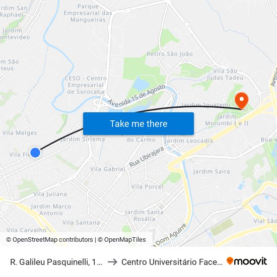 R. Galileu Pasquinelli, 188 to Centro Universitário Facens map