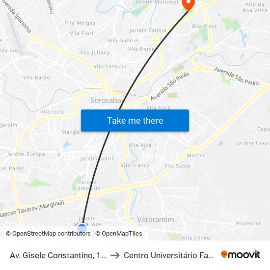 Av. Gisele Constantino, 1399 to Centro Universitário Facens map