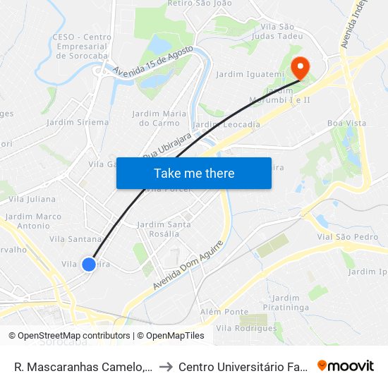 R. Mascaranhas Camelo, 867 to Centro Universitário Facens map