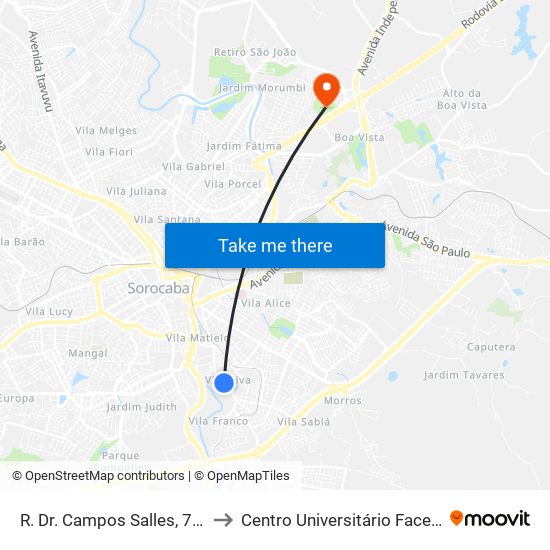 R. Dr. Campos Salles, 786 to Centro Universitário Facens map