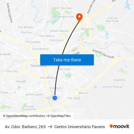Av. Cdor. Barbero, 263 to Centro Universitário Facens map