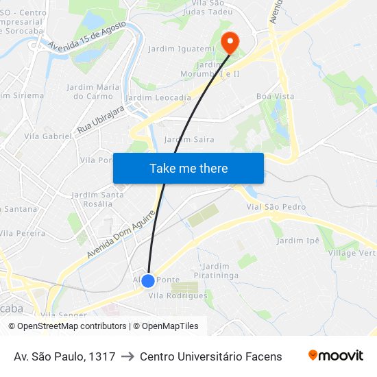 Av. São Paulo, 1317 to Centro Universitário Facens map
