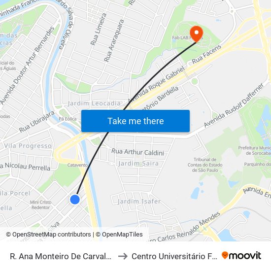R. Ana Monteiro De Carvalho, 240 to Centro Universitário Facens map