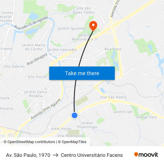 Av. São Paulo, 1970 to Centro Universitário Facens map