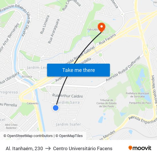 Al. Itanhaém, 230 to Centro Universitário Facens map
