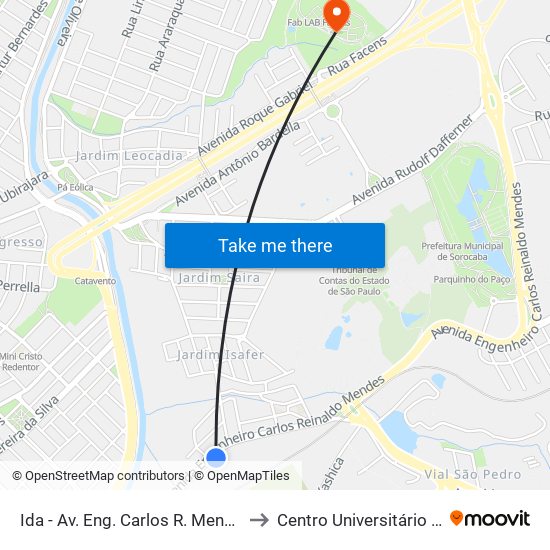 Ida - Av. Eng. Carlos R. Mendes, 1009 to Centro Universitário Facens map