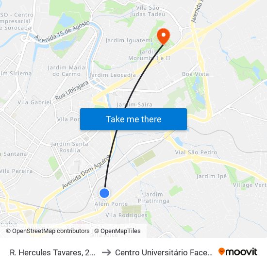 R. Hercules Tavares, 201 to Centro Universitário Facens map