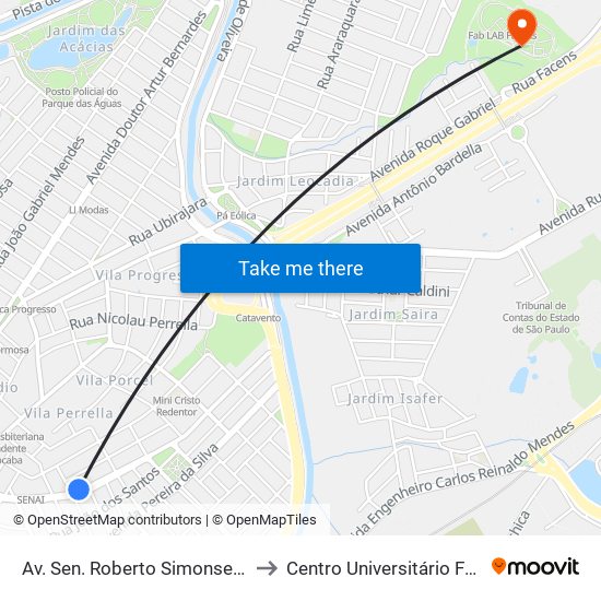 Av. Sen. Roberto Simonsen, 470 to Centro Universitário Facens map