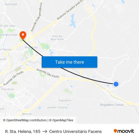 R. Sta. Helena, 185 to Centro Universitário Facens map