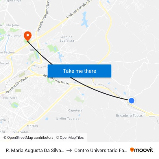 R. Maria Augusta Da Silva, 221 to Centro Universitário Facens map