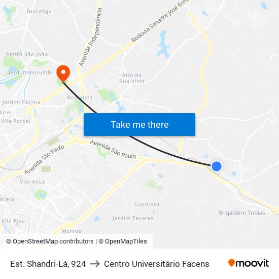 Est. Shandri-Lá, 924 to Centro Universitário Facens map