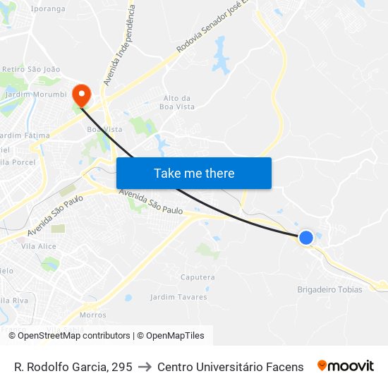R. Rodolfo Garcia, 295 to Centro Universitário Facens map