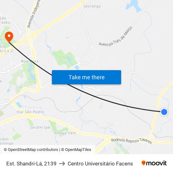 Est. Shandri-Lá, 2139 to Centro Universitário Facens map