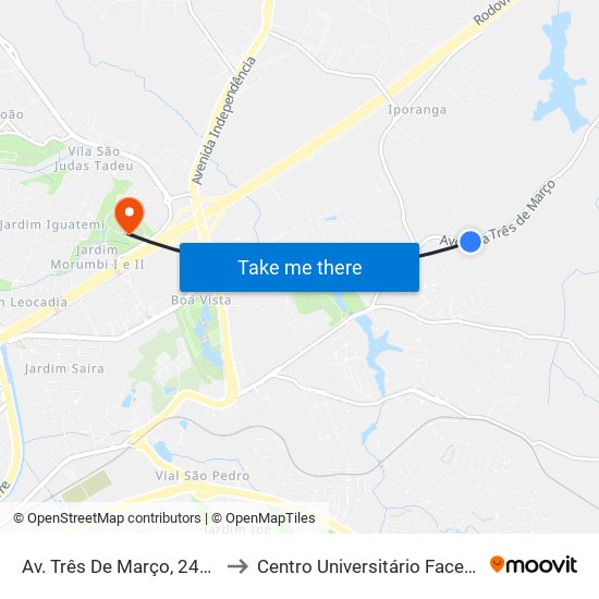 Av. Três De Março, 2470 to Centro Universitário Facens map