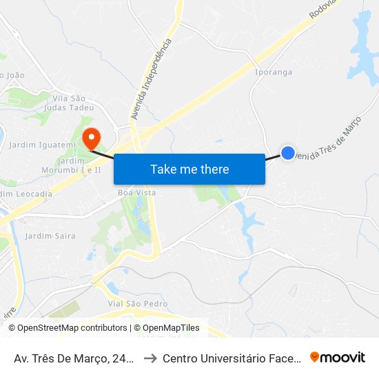 Av. Três De Março, 2465 to Centro Universitário Facens map