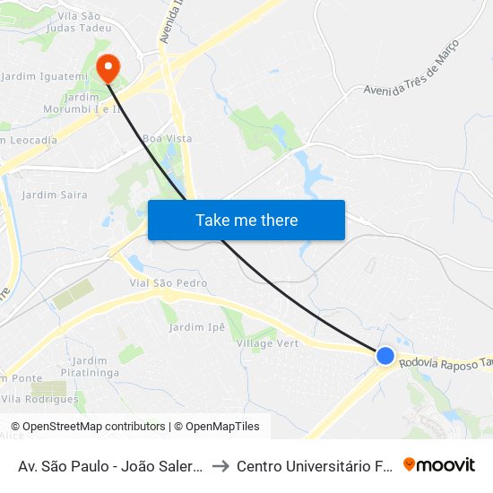 Av. São Paulo - João Salerno , Sn to Centro Universitário Facens map
