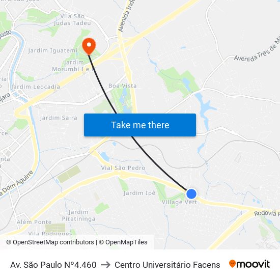 Av. São Paulo Nº4.460 to Centro Universitário Facens map