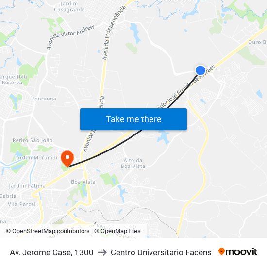 Av. Jerome Case, 1300 to Centro Universitário Facens map