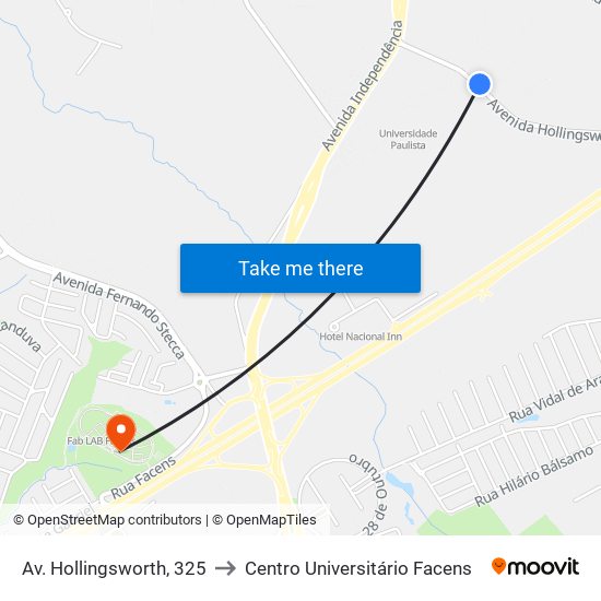 Av. Hollingsworth, 325 to Centro Universitário Facens map