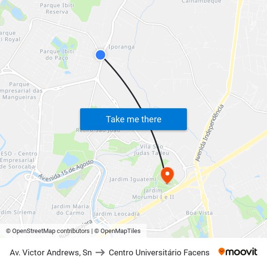Av. Victor Andrews, Sn to Centro Universitário Facens map
