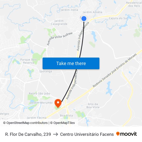 R. Flor De Carvalho, 239 to Centro Universitário Facens map
