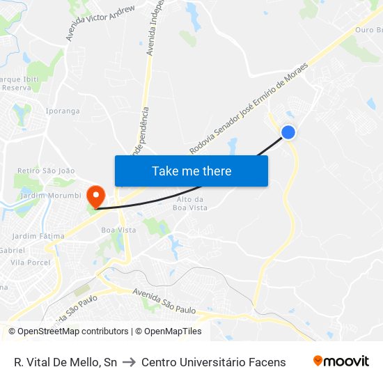 R. Vital De Mello, Sn to Centro Universitário Facens map