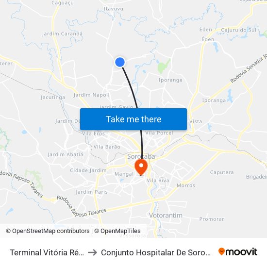 Terminal Vitória Régia to Conjunto Hospitalar De Sorocaba map