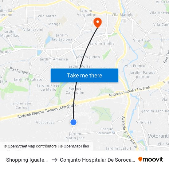 Shopping Iguatemi to Conjunto Hospitalar De Sorocaba map