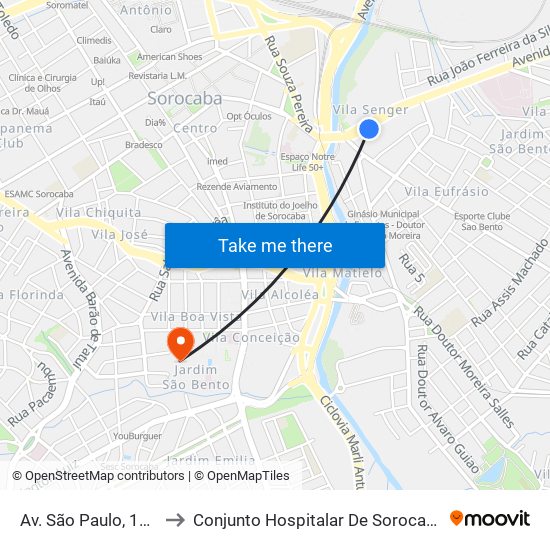 Av. São Paulo, 104 to Conjunto Hospitalar De Sorocaba map