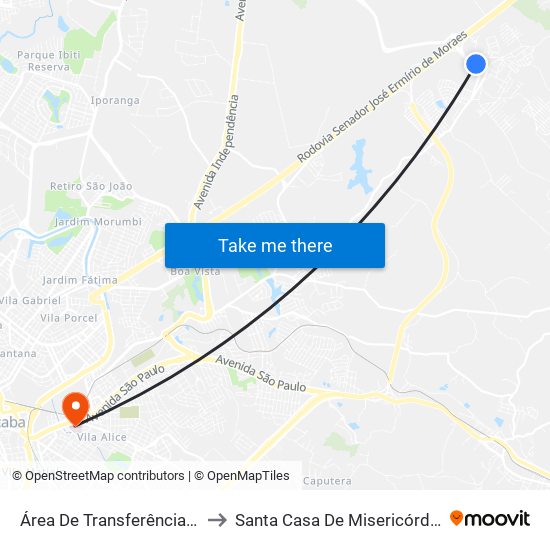 Área De Transferência Aparecidinha to Santa Casa De Misericórdia De Sorocaba map