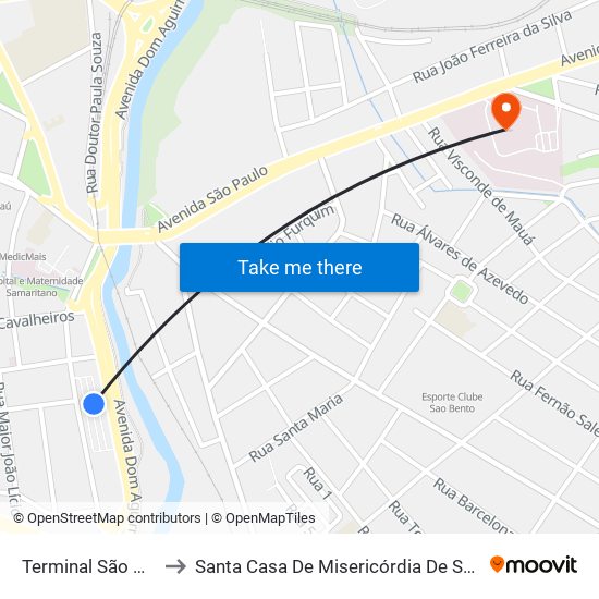 Terminal São Paulo to Santa Casa De Misericórdia De Sorocaba map