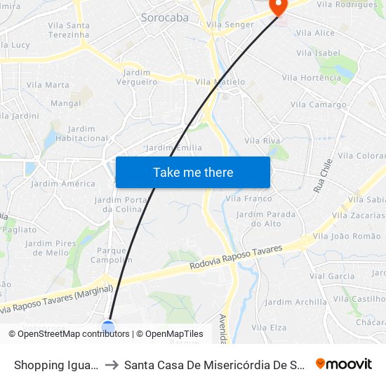 Shopping Iguatemi to Santa Casa De Misericórdia De Sorocaba map