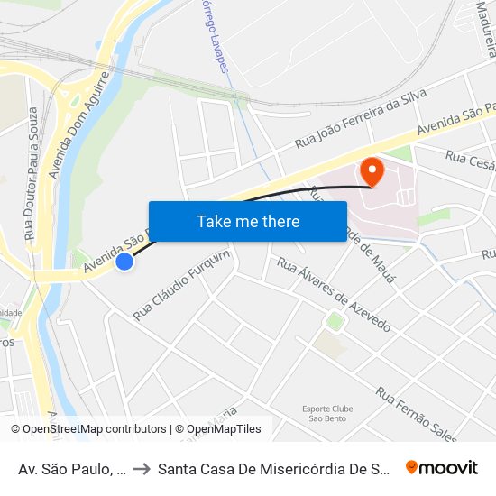 Av. São Paulo, 104 to Santa Casa De Misericórdia De Sorocaba map