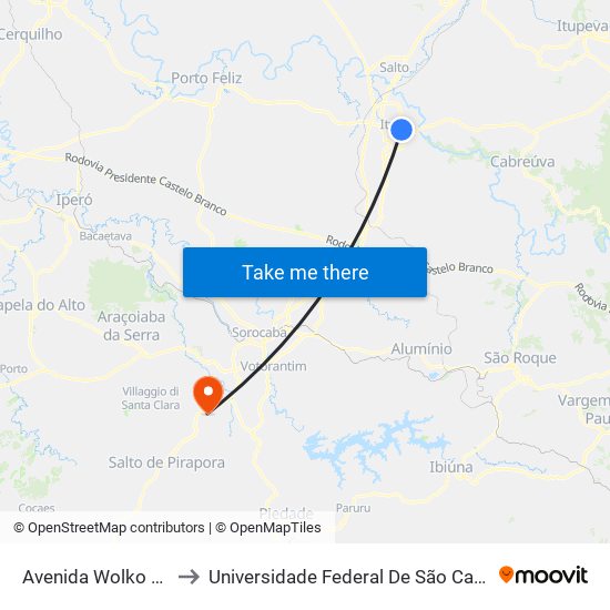 Avenida Wolko Orni Yedlin 71 to Universidade Federal De São Carlos - Campus Sorocaba map