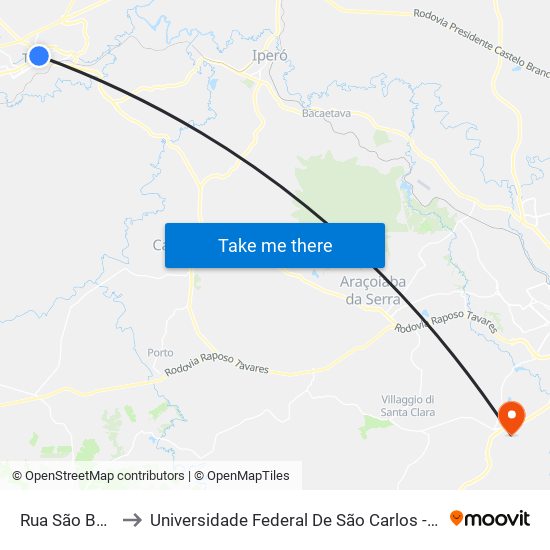 Rua São Bento, 40 to Universidade Federal De São Carlos - Campus Sorocaba map