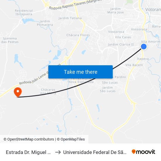 Estrada Dr. Miguel Afonso F De Castilho to Universidade Federal De São Carlos - Campus Sorocaba map