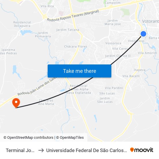 Terminal João Souto to Universidade Federal De São Carlos - Campus Sorocaba map