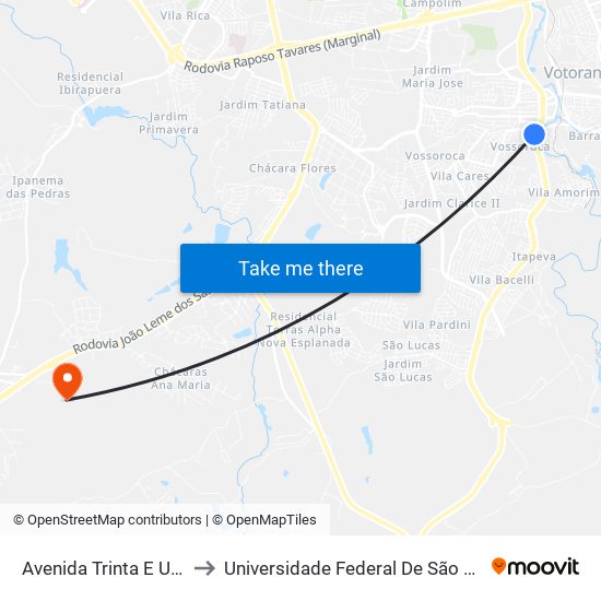 Avenida Trinta E Um De Março, 890 to Universidade Federal De São Carlos - Campus Sorocaba map