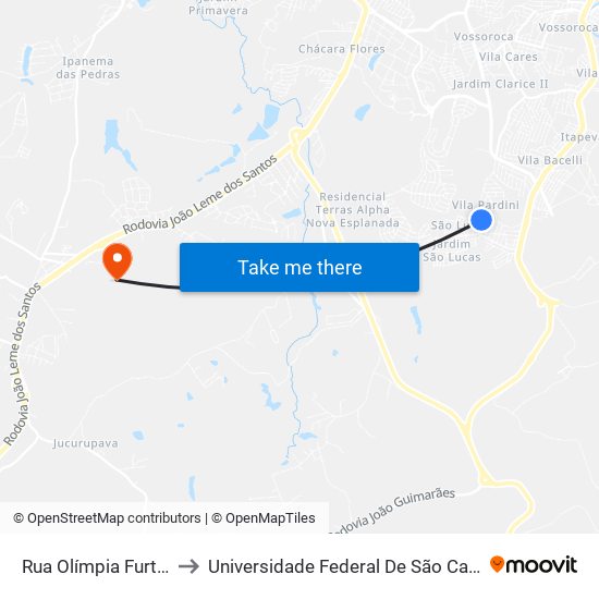 Rua Olímpia Furtado Bruno, 72 to Universidade Federal De São Carlos - Campus Sorocaba map