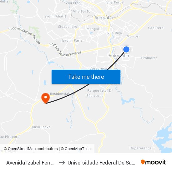 Avenida Izabel Ferreira Coelho, 562-632 to Universidade Federal De São Carlos - Campus Sorocaba map