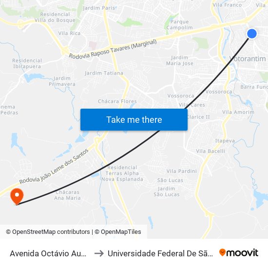 Avenida Octávio Augusto Rangel, 511-533 to Universidade Federal De São Carlos - Campus Sorocaba map