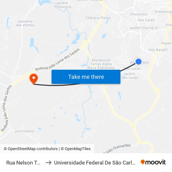 Rua Nelson Teixeira, 336 to Universidade Federal De São Carlos - Campus Sorocaba map