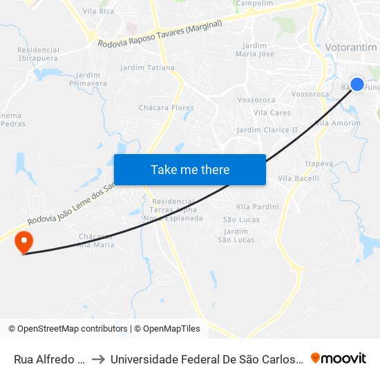 Rua Alfredo Maia, 25 to Universidade Federal De São Carlos - Campus Sorocaba map