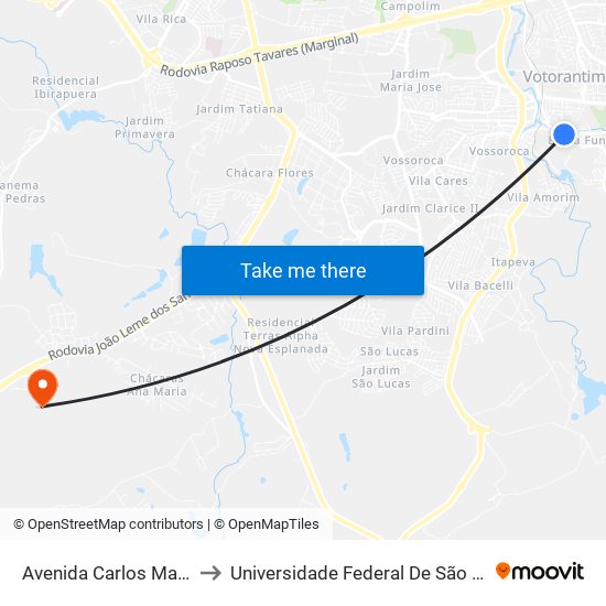 Avenida Carlos Mariano Da Silva, 408 to Universidade Federal De São Carlos - Campus Sorocaba map